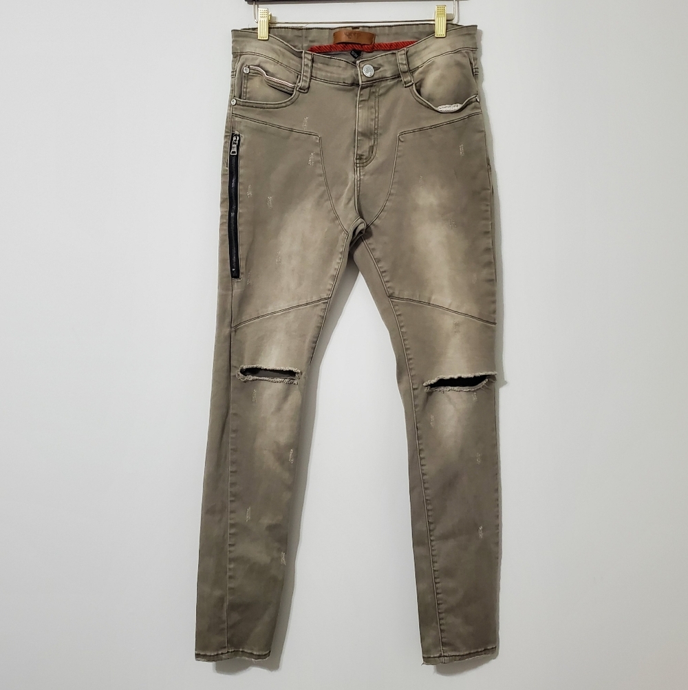 Kleep Distressed Moto Jeans Skinny Fit Mens 32 Waist